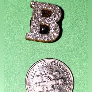 (10 for $15) B Silver Color Glittering Wood Letters Alphabet Crocs Shoes Charms